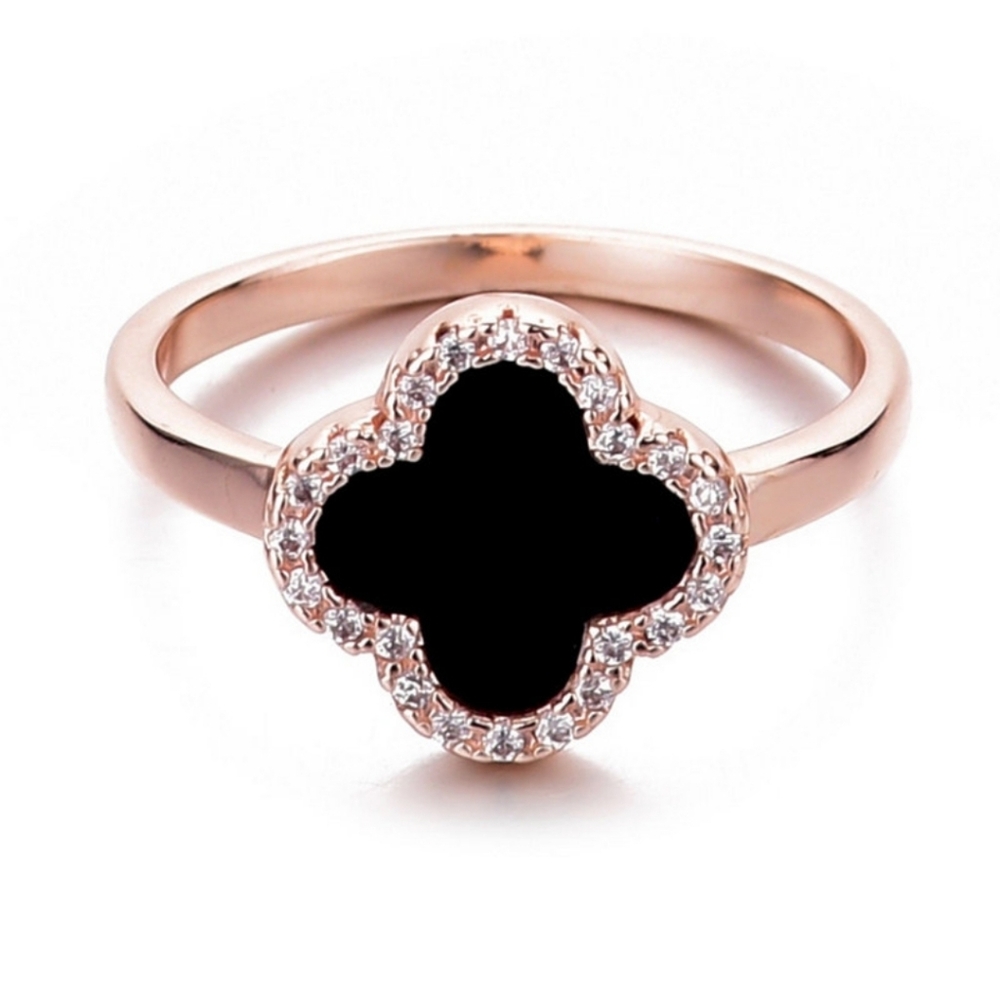 Adornia, Rose Gold Cubic Zirconia Halo Women's Clover Ring, NWT